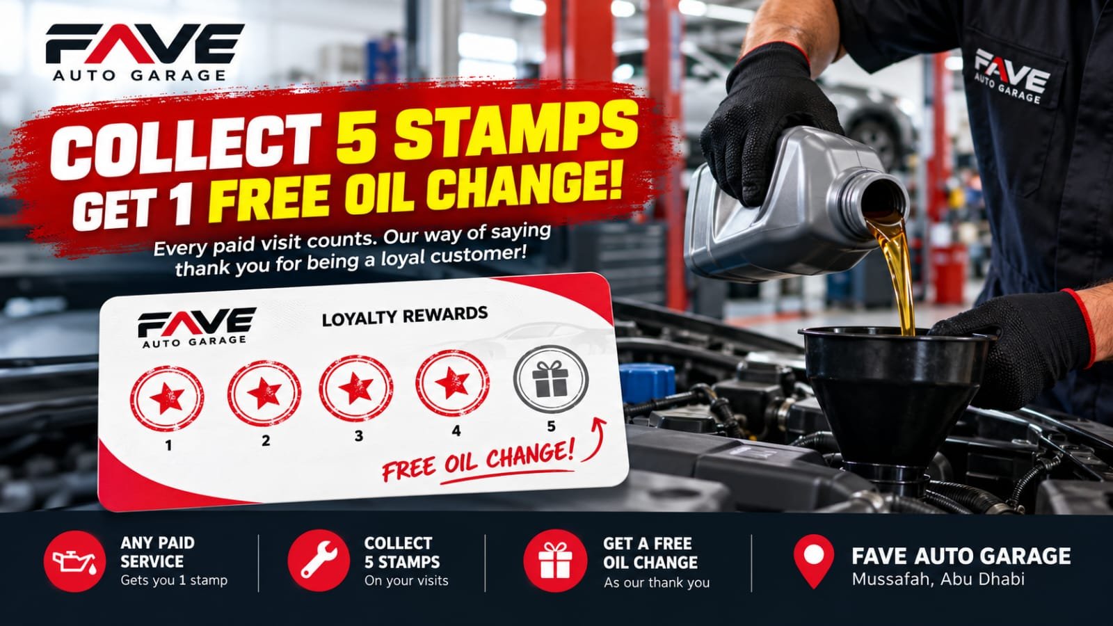 Free Oil Change Abu Dhabi | Fave Auto Garage Rewards